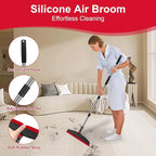 Broom with Dustpan Combo Set and Silicone Air Broom Kit, 51" Long Handle Floor Squeegee, Red Household Kit for Glass Window Rugs Pet Hair Home