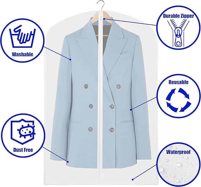 Simple Houseware 40-Inch Clear Garment Bags with Zipper for Suits, Dresses, Costumes, Uniforms - 10 Pack