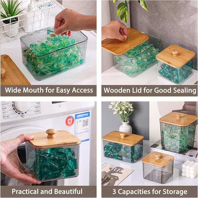 4 Pack Laundry Pods Container,Clear Dryer Sheet Holder & Laundry Room Organization and Storage with Lids, Scoops & Labels for Laundry Detergent, Powder, Dryer Balls, Beads (Gray)