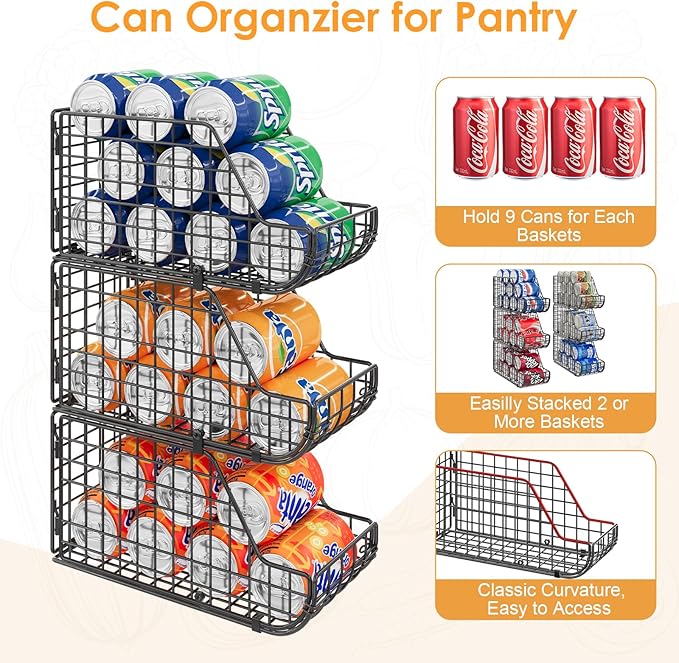 X-cosrack 6Pack Stackable Can Rack Organizer for Kitchen Pantry，Max Can Storage Holder,Durable Can Dispenser & Canned Goods Organizer for Various Ounces of Canned Food Soda Drinks, 2 Pack 3-Tier