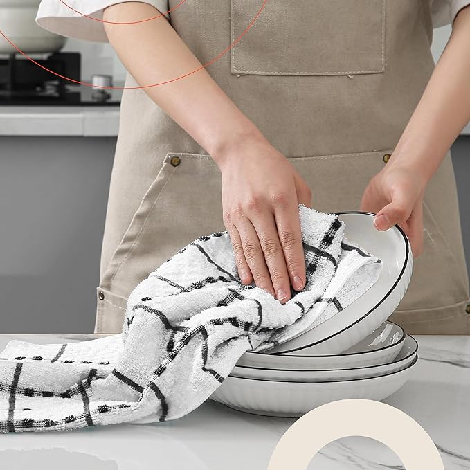 Zeppoli Classic Kitchen Towels - 12 Pack 100% Natural Cotton Kitchen Towel Set, Reusable Wash Cloths, Absorbent Dish Towels, Machine Washable Hand Towels, Kitchen Essentials - 15” by 25” - Gray