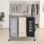 STORAGE MANIAC 3 Section Laundry Sorter, 35.9 Gal (136 L) Laundry Hamper Cart with Heavy Duty Rolling Lockable Wheel and Removable Bag, Clothes Organizer Basket Clothes Separator Hamper, Multicolored