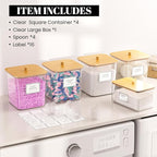 4+1 Pack Laundry Room Organization Containers,Clear Laundry Pods Container,Large Laundry Detergent Powder Storage Containers with Wooden Lids & Labels,Laundry Pods Holder for Scent Booster,Powder,Pods