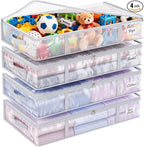 Fixwal 4pcs 90L Under Bed Storage Containers Bins Clear Closet Underbed Organizers and Storage for Blanket, Clothing, Sweaters, Pillows, Linen Sheets with Sturdy Handle and Zippers