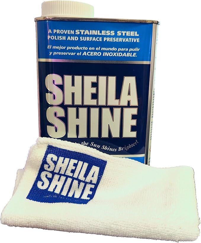 Sheila Shine Stainless Steel Cleaner and Polish with Microfiber Cleaning Cloth, Removes Grease, Fingerprints, Streaks, Household Kitchen Cleaner Spray for Stainless Steel & Appliances-1Qt. Can & Cloth