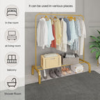JIUYOTREE Metal 43.3 Inches Garment Rack with Bottom Shelf Clothing Rack for Hanging Clothes Coats Skirts Shirts Sweaters Gold