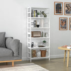 VASMIA 6-Tier Bamboo Shelf,Bamboo Storage Shelving Unit,Tall Bookcase with Adjustable Shelves,Multipurpose Storage Display Shelf for Bathroom, Living Room, Balcony, Kitchen,White