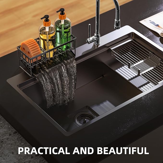 Cisily Dish Soap Dispenser, 16 fl Oz Dual Kitchen Soap Dispensers with Sponge Holder, Customized Stainless Steel Kitchen Soap Dispenser Set, Modern Hand and Dish Soap Bottle Set Removable