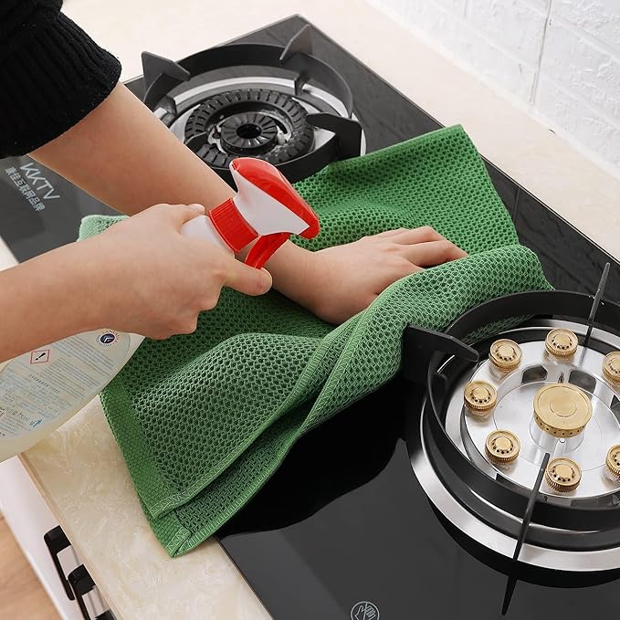 Homaxy 100% Cotton Waffle Weave Kitchen Dish Towels, Ultra Soft Absorbent Quick Drying Cleaning Towel, 13 x 28 Inches, 12-Pack, Grass Green