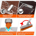 Heavy Duty Floor Scrub Brush and Grout Cleaner Set with Long Handle & Wide Floor Brush with Stiff Bristles Outdoor Scrubber for Cleaning Deck Tile Kitchen Swimming Pool Bathroom(2 Pack Brush Head)