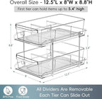 2 Tier Clear Organizer with Dividers for Cabinet, Shlef, Counter - MultiUse Slide-Out Storage Container - Kitchen, Pantry, Medicine Cupboard Bins, Bathroom, Vanity Makeup, Under Sink Organizing