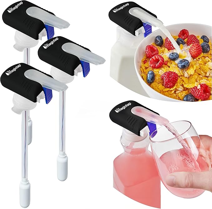 The Magic Tap Automatic Drink Dispenser - Hands-Free Beverage Dispenser for Fridge - Perfect for Milk, Juice - Gifts for Women & Men - 3 Pack, Black