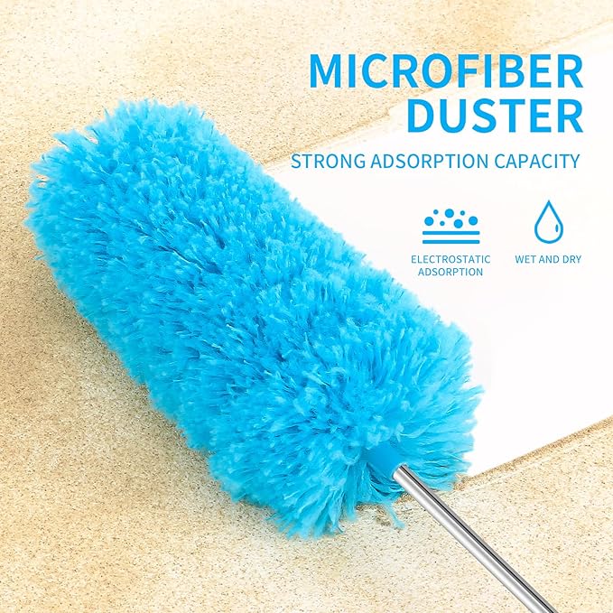 Mini Microfiber Duster for Cleaning, Hand Duster with Extension Pole, Washable Small Duster for Car Interior, Office, Furniture