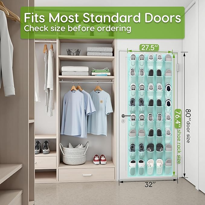 Unjumbly Over the Door Shoe Organizer with 40 Large Breathable Mesh Pockets, Space Saving Shoe Holder, Hanging Shoe Rack for Entryway Bedroom Closet Storage (Mint Blue, 40 Pockets)