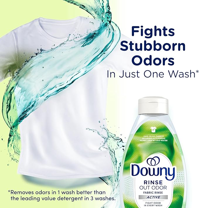 Downy RINSE & REFRESH Laundry Odor Remover and Fabric Softener for Activewear, Active Fresh Scent, 48 oz