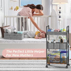 2In1 Baby Diaper Caddy & 3-Tier Rolling Diaper Cart, Diaper Caddy Organizer Cart with Dividers, Mobile Metal Utility Cart for Nursery Essentials, Detachable Bedside Cart, Large Capacity