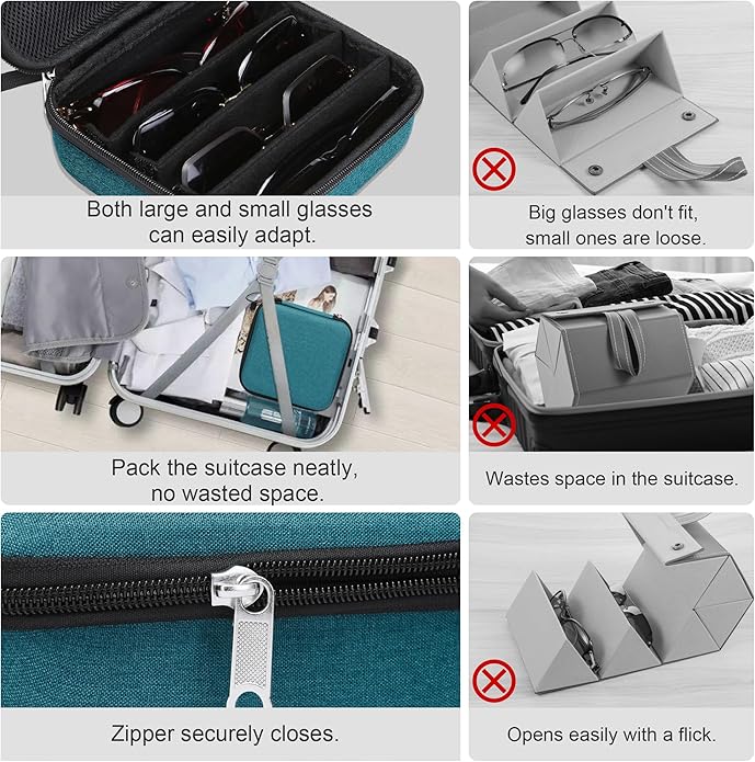Bukere Travel Sunglasses Organizer Case Adjustable Slot For Multiple Eyeglasses Hard-shell Portable Storage Box for Men Women