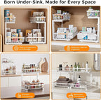 Under Sink Organizer,2 Pack 2 Tier Under Sink Organizers and Storage,Slide Out Pull Out Cabinet Organizer Shelf,Metal Sliding Drawer for Kitchen Bathroom Pantry Cabinet Closet Organization Rack White
