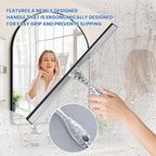 12" Silver Shower Squeegee with Hammered Handle & Waterproof Hook for Glass Doors, Silicone Bathroom Tile Wall and Car Window - Streak-Free Handheld Squeegee