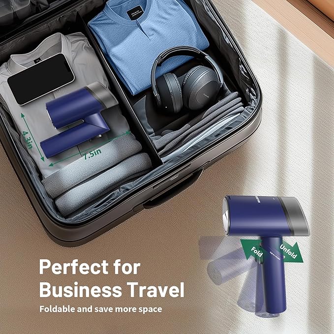 Steamer for Clothes, Handheld Clothes Steamer and Garment Wrinkle Remover, 15s Fast Heat-Up, Foldable, 120V/220V Dual Voltage for Worldwide Travel