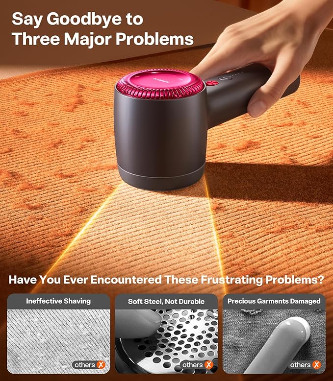 TORRAS Rechargeable Fabric Shaver Electric Lint Remover 3-Speed Remove Fuzz, Pilling for Cashmere, Wool, Clothes, Sweater, Coat, Furniture, Clothes depiller with Replacement Blades