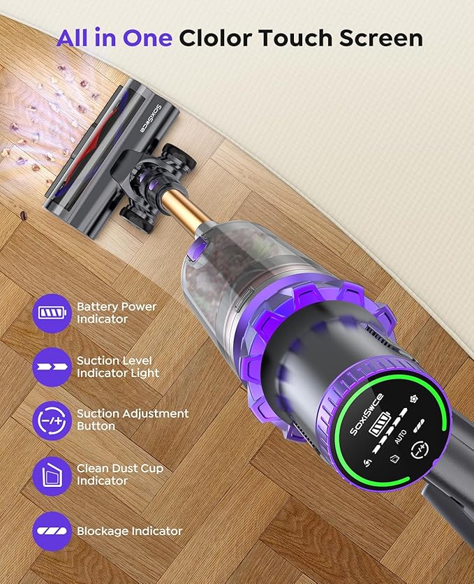 Cordless Vacuum Cleaner, 580W 48KPA 65Mins Runtime Self-Standing Vacuum Cleaners for Home, Stick Vacuum with Charging Dock Station Removable Battery, Handheld Vacuum for Carpet,Pet Hair,Hardwood Floor