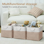 12 x 12 Inch Cube Storage Bins, 4 Pack Fabric Storage Basket with Handles, Foldable Boxes Organizer for Shelf Baskets for Home, Clothes (White/Khaki)