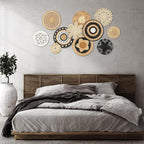 Tatuo 11 Pcs Boho Wall Basket Decor Bulrush Woven Wall Hanging Art Round Farmhouse Rustic Handmade Wicker for Summer Home, Bedroom, Living Room, Kitchen Decorations, Multi Sizes(Retro)