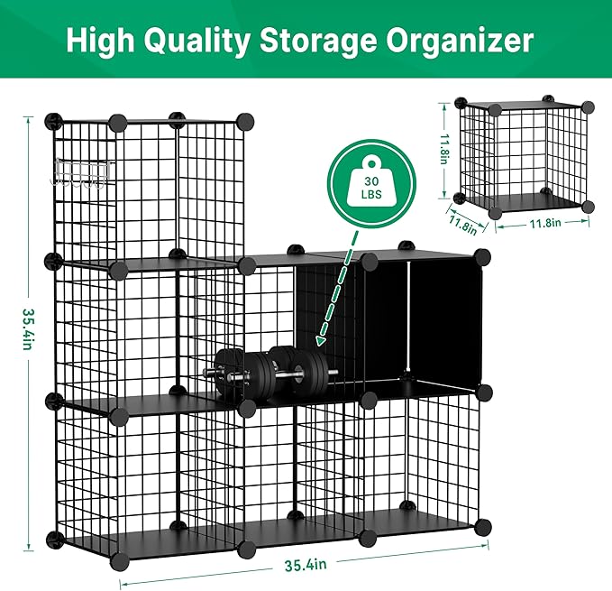 Wire Cube Storage Organizer, 6 Cubes Converted into 7 Cubes, Sturdy Metal Grids Storage Shelf Closet Shelving Units and Storage, Shelves for Bedroom LIvingroom Office