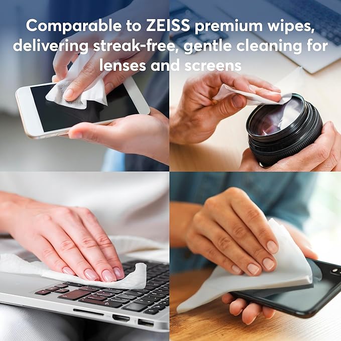 Lens Cleaning Wipes (50 Total Wipes) | Pre-Moistened Individually Wrapped Wipes | Non-Scratching & Non-Streaking | Safe for Eyeglasses, Goggles, & Camera Lens