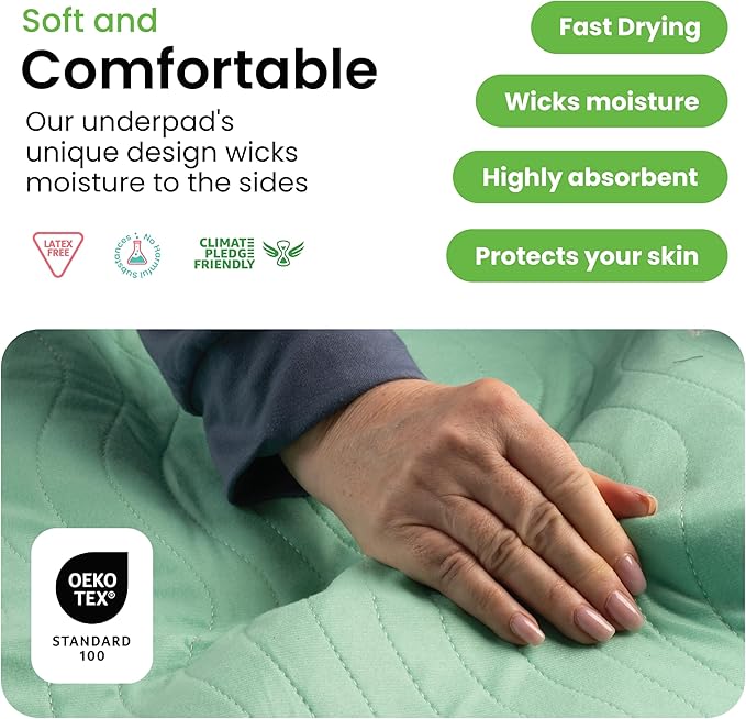IMPROVIA® Washable Underpads, 34" x 36" (Pack of 10) - Heavy Absorbency Reusable Bedwetting Incontinence Pads for Kids, Adults, Elderly, and Pets Waterproof Protective Pad for Bed, Couch, Sofa, Floor