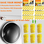 Duster Refill for Swiffer Duster, Reusable Duster Refill Compatible with Swiffer Hand Duster, 360° Heavy Duty Washable Microfiber Dusters for Cleaning, 6 Pack & 1 Handle, Yellow