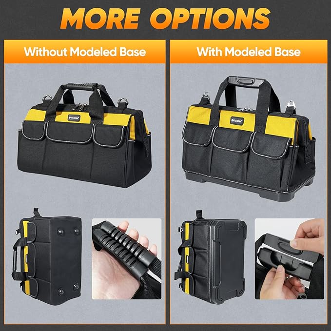 TICONN Heavy Duty Tool Bag with Multi-Pockets, Portable Tool Box Organizer Storage Bag, with Adjustable Shoulder Strap and Ergonomic Handle (Yellow, 16" Molded Base)