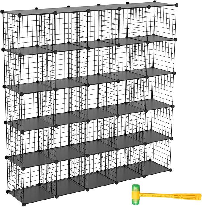 TUMUCUTE Wire Cube Storage Organizer, 25-Cube Metal Storage Shelves Bookshelf, Stackable Modular Closet Organizer for Bedroom Living Room, Office,Storage Shelves