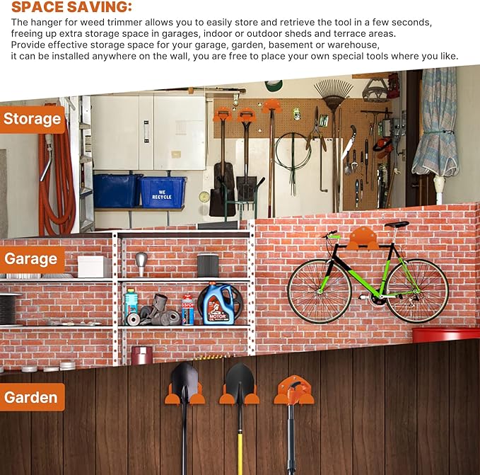 Garage Organizer Wall Hanger - Garden Tool Rack for Grass Trimmer, Hedge Trimmer, Garage Tools, 1 Pack