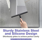 Kincmax All-Purpose Shower Squeegee - Stainless Steel Silicone Bath Squeegee for Glass Doors - Window and Door Squeegee With Hook - Bathroom Kitchen - Medium Black