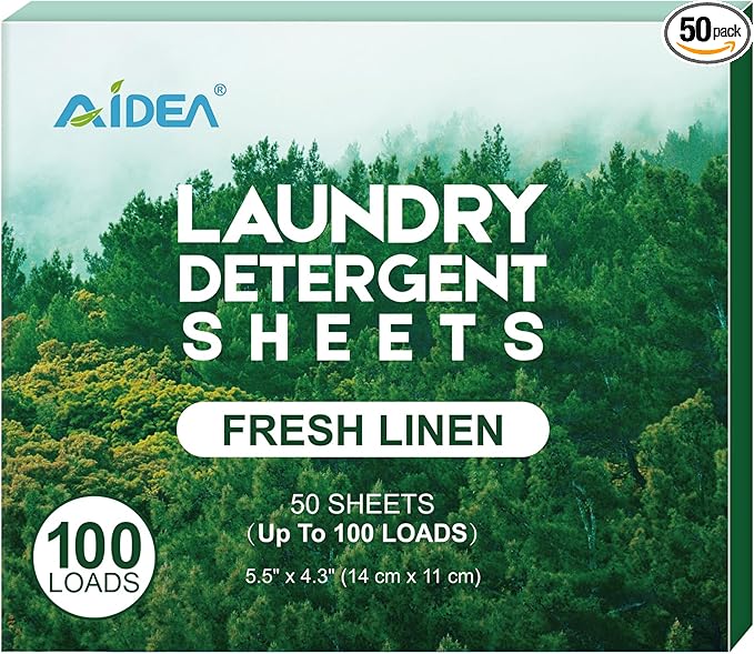 AIDEA Laundry Detergent Sheets, Fresh Scent-(100 Loads) 50 Sheets, Laundry Sheet Detergent, No Plastic Jug, Lightweight & Easy To Use For Travel, Apartments, Dorms