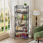 SINGAYE 6 Tier Basket Shelf Wire Shelving Unit Adjustable Storage Shelves Big Basket Rack for Garage Kitchen Office Pantry Corner 17" Dx12 Wx63 H Black