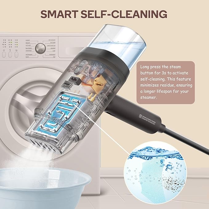 Newbealer Dual Voltage Garment Steamer 120V/220V, 1200W Powerful Steamer for Clothes, Home & Travel Use, Horizontal & Vertical Steaming, 20s Heat-up, Foldable, 1.72lbs, 180ml (Brown)