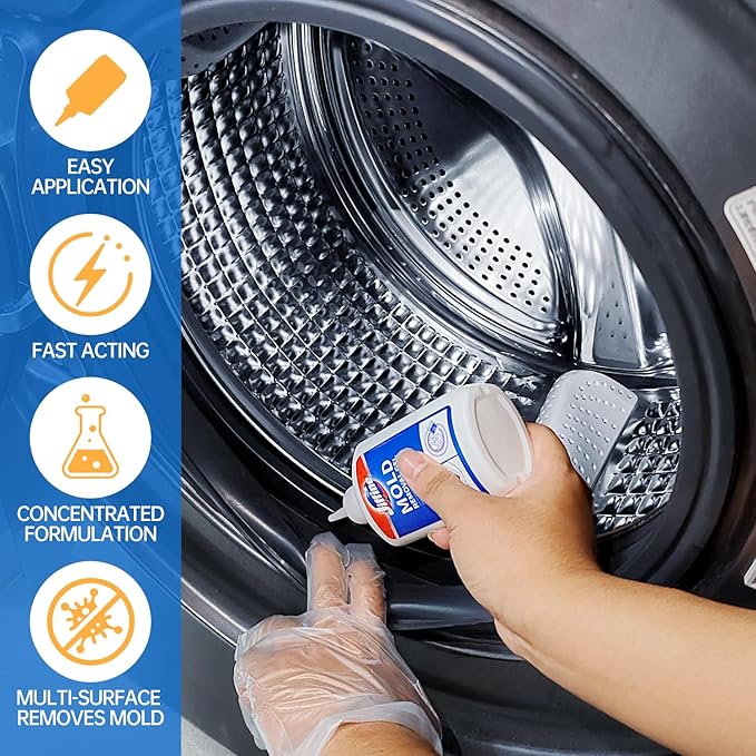 Mold Stain Remover Gel Cleaner - Heavy Duty Cleaner for Washing Machine Seals, Grout, Caulk, Showers, and Bathroom Tile - 8 Fl Oz
