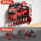 Wide Power Tool Organizer Wall Mount with Charging Station,3 Layer Adjustable Heavy Duty Tool Storage Rack 4 Drills with 8 Outlet Power Strip,Hooks,Screwdriver box,Garage Gifts for Fathers Day,Red