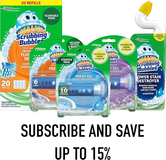 Scrubbing Bubbles Toilet Bowl Cleaning Gel, Non-Bleach Bathroom Cleaner, Gets Rid of Limescale and Hard Water + Rust Stains, Rainshower Scent, 24oz