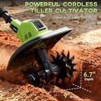 Cordless Tiller Cultivator - 21V 360RPM Electric Garden Tiller with 2 * 4.0Ah Batteries & Fast Charger, 9In Tilling Width and 6.7In Depth, Tiller for Gardening, Lawn, Soil