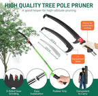 Outvita Manual Pole Saw, 30 Feet Extendable Tree Pruner with Knives and Storage Pocket, Sharp Steel Blade and Scissors High Branches Trimming for Pruning Palms and Shrubs(Green)