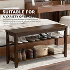 Shoe Bench Storage Rubberwood, Entryway Bench with 3-Tiers Height Adjustable, Shoe Rack Front Door Entrance Organizer for Hallway Living Room, Mudrooms, Walnut,31.5"