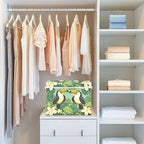 Large Storage Bins with Linen Collapsible Foldable Storage Cubes Fabric Closet Organizer Containers box Flip-Top Lid for Home Bedroom Office 16.7 x 12.6 x 11.8in (Bird Flower Leaves Green Pattern)