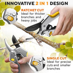 Ratchet Pruning Shears for Gardening Heavy Duty - Increases Cutting Power 3x - Perfect Ratchet Pruners for Weak Hands & Arthritis - 8” Anvil Garden Clippers - Sharp Blade for Effortless Cutting-Yellow