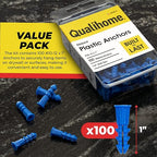 Qualihome Drywall Anchors Premium Quality Ribbed Lightweight Plastic Anchors for Hollow Walls – Wall Hanging Anchor Kit for Pictures, Artwork & Light Duty Anchoring Application (#10-12 x 1)