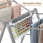 APEXCHASER Drying Rack Clothing, Clothes Drying Rack Foldable, Metal Laundry Drying Rack Collapsible for Sweater Towel Indoor & Outdoor, Height Adjustable Gullwing Clothes Airer, Grey