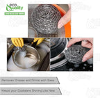 3 Pack Stainless Steel Sponges, Steel Wool Scrubber, Scrubbing Scouring Pad for Pots, Pans and Ovens Great for Kitchen, Bathroom, Outdoors by EcoQuality